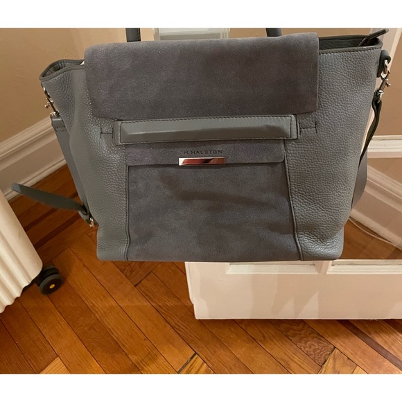 Grey Suede & Leather Satchel Bag H BY HALSTON - Picture 2 of 7